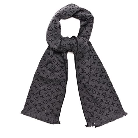 louis vuitton monogram classic scarf charcoal grey wool